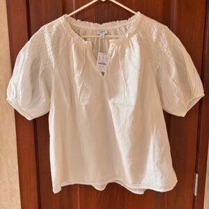 NEW J.Crew Puff-sleeve split-neck top Ivory Size Small